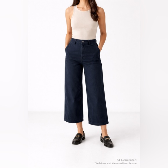 GAP Pants - Navy High-Rise Wide-Leg Crop Pants Minimalist Capsule Fit | Size 12